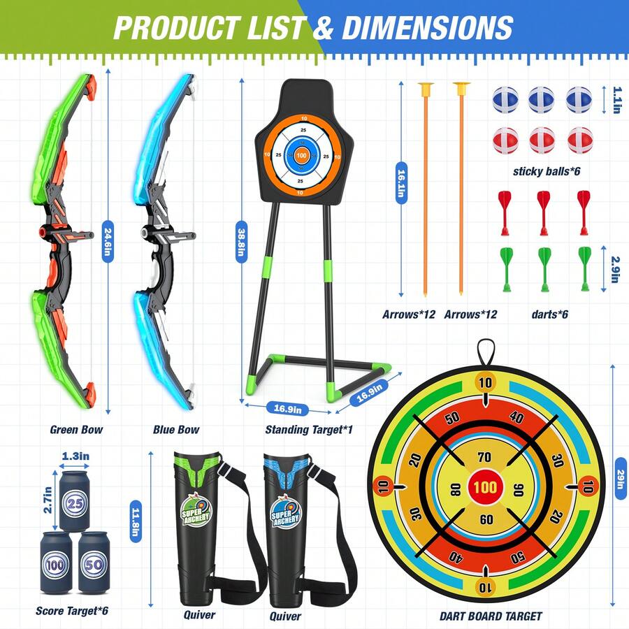 Kids Outdoor Archery Set - Paquete de 2 arcos y flechas