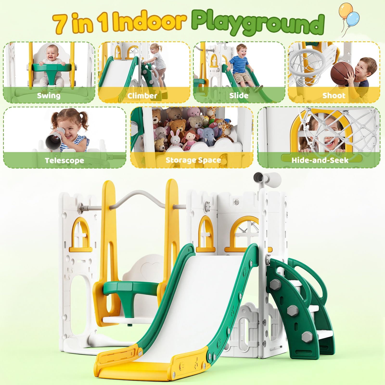 Juego de tobogán y columpio 7  - Kids Outdoor Basketball reseña y precio