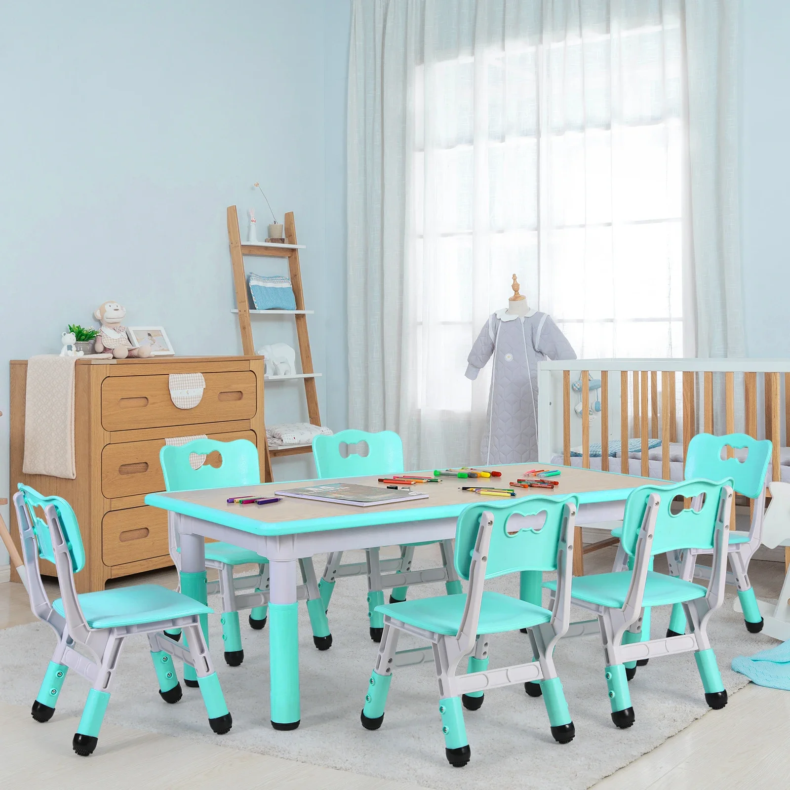 Juego de mesa y 6 sillas para  - Kids Outdoor Table And Chairs reseña y precio