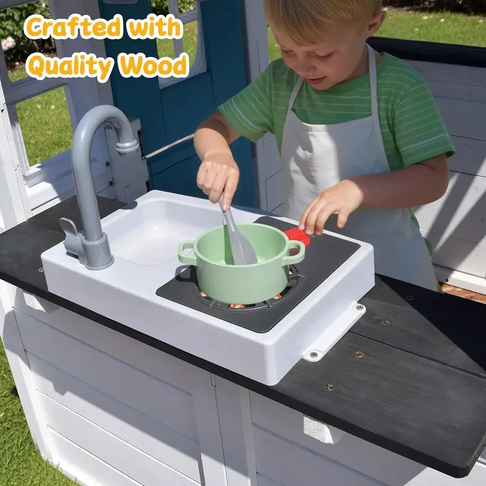 Casa de Juegos de Madera para  - Kids Outdoor House With Kitchen reseña y precio