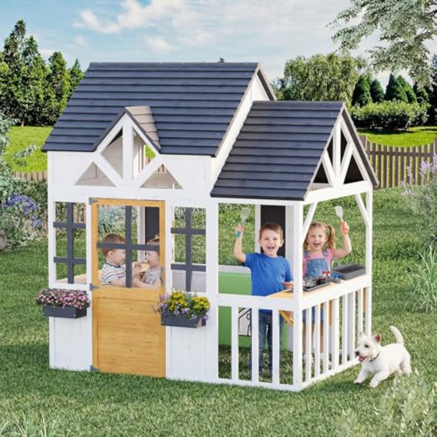 Casa de Juegos de Madera para  - Kids Outdoor House With Kitchen reseña y precio