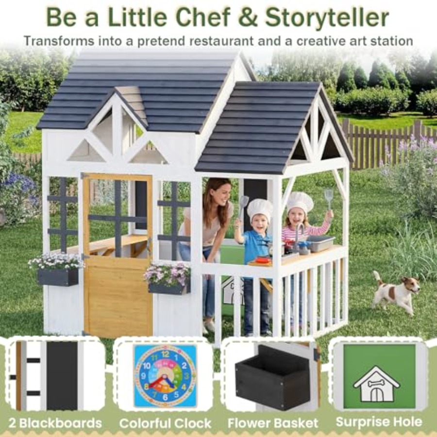 Casa de Juegos de Madera para  - Kids Outdoor House With Kitchen reseña y precio