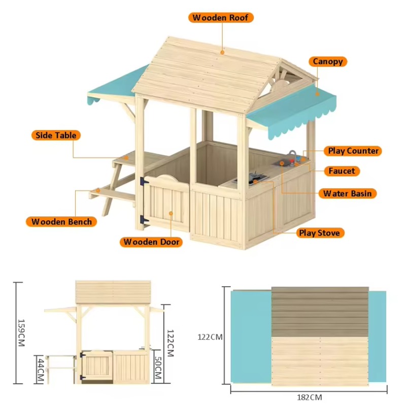 Casa de Juegos de Madera para  - Kids Outdoor House With Kitchen reseña y precio